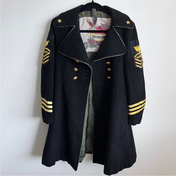 History Repeats Women’s Military Wool Coat sz 42 Black Gold Eagle Italy $830 HR - Picture 4 of 15